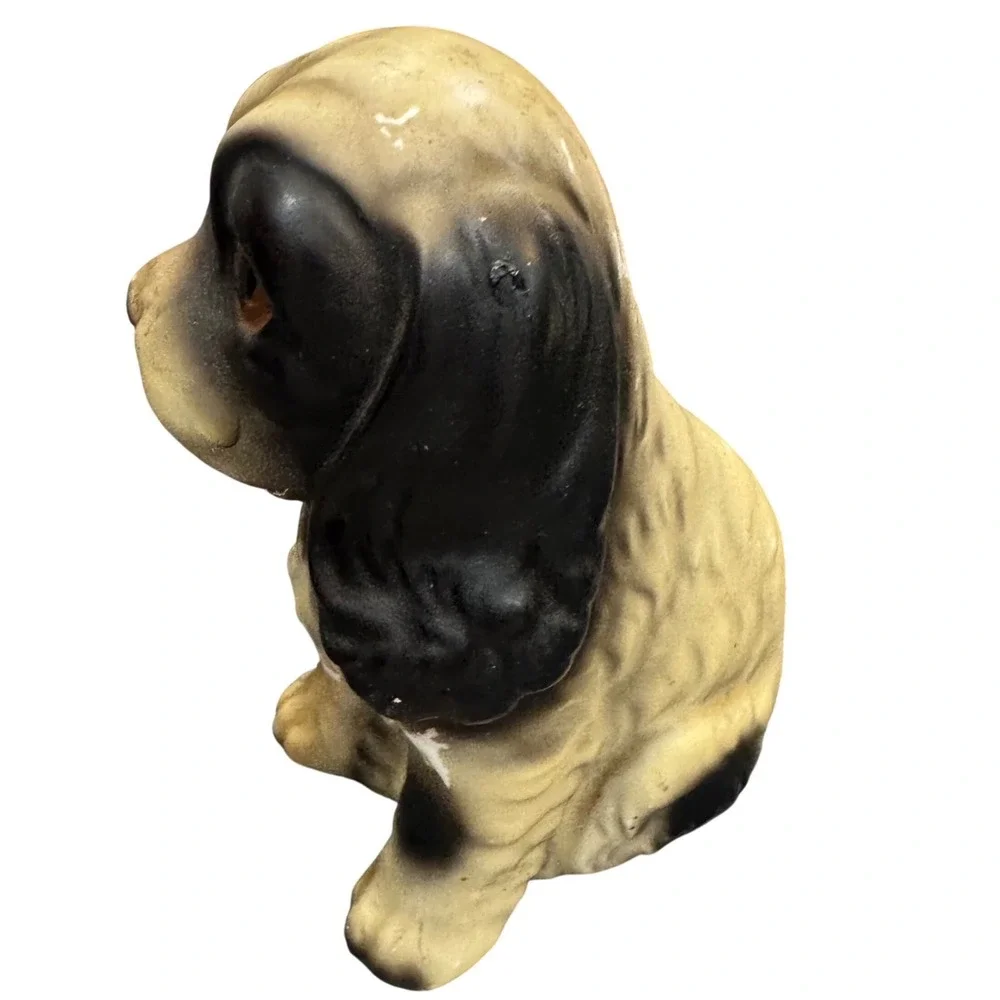 Vintage Japanese Cocker Spaniel Ceramic Puppy Dog Tan Black Mid Century 6